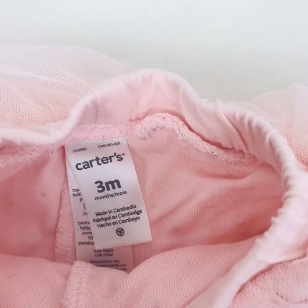 Carter's Baby Girl Leggings Pink Gold Polka Dot w/‎ Tulle Skirt Size 3 Mo